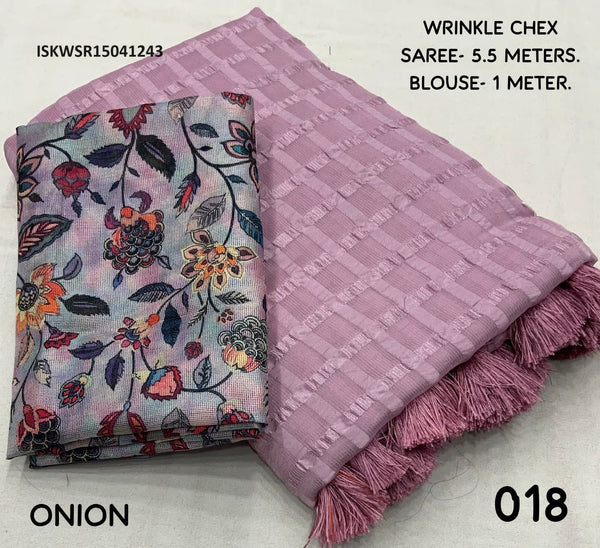 Wrinkle Checks Georgette Saree With Printed Jute Blouse-ISKWSR15041243