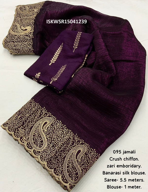Embroidered Chiffon Saree With Banarasi Silk Blouse-ISKWSR15041239