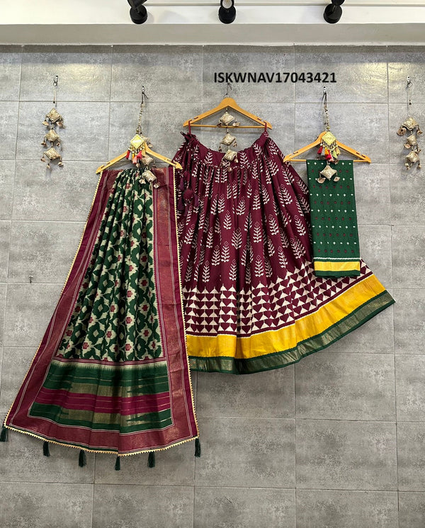 Digital Printed Dola Tussar Silk Lehenga With Blouse And Dupatta-ISKWNAV17043421