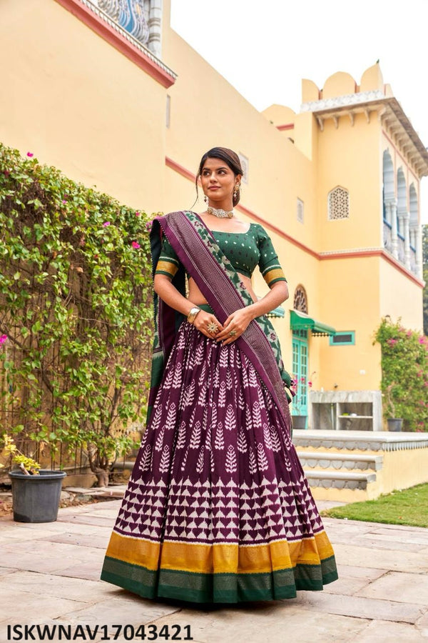 Digital Printed Dola Tussar Silk Lehenga With Blouse And Dupatta-ISKWNAV17043421