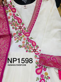 Embroidered Malmal Cotton Anarkali With Banarasi Silk Dupatta-ISKWAN1704NP1598
