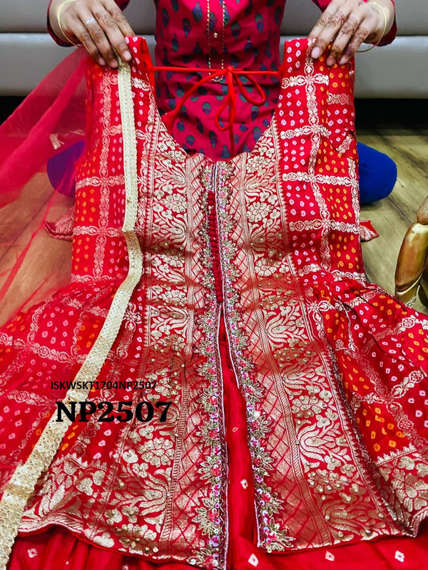 Chinon Banarasi Skirt With Banarasi Gharchola Top And Net Dupatta-ISKWSKT1704NP2507