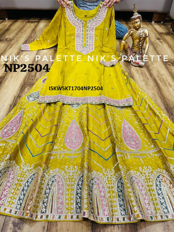 Embroidered Chinon Silk Kurti With Skirt And Dupatta-ISKWSKT1704NP2504