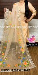 Sequined Silk Kurti With Pant And Hand Printed Organza Dupatta-ISKWSU1704SPC3647