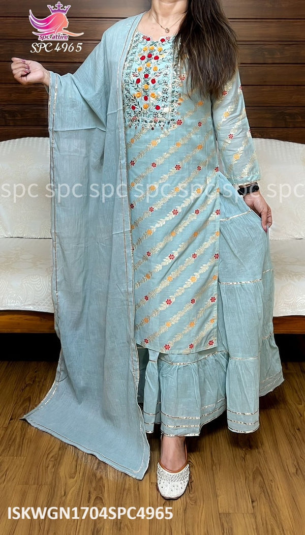 Malmal Gown With Banarasi Weaving Kurti With Malmal Cotton Dupatta-ISKWGN1704SPC4965