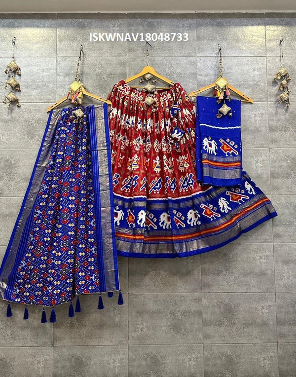 Digital Printed Tussar Silk Lehenga With Blouse And Dupatta-ISKWNAV18048733