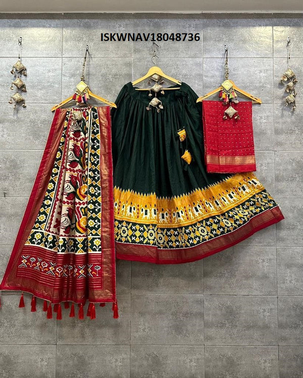 Digital Printed Tussar Silk Lehenga With Blouse And Dupatta-ISKWNAV18048736