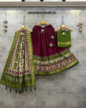Digital Printed Tussar Silk Lehenga With Blouse And Dupatta-ISKWNAV18048736