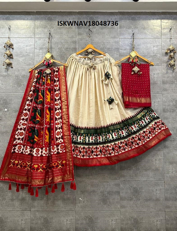 Digital Printed Tussar Silk Lehenga With Blouse And Dupatta-ISKWNAV18048736