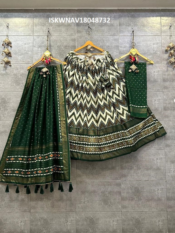 Digital Printed Tussar Silk Lehenga With Blouse And Dupatta-ISKWNAV18048732