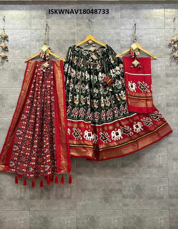 Digital Printed Tussar Silk Lehenga With Blouse And Dupatta-ISKWNAV18048733