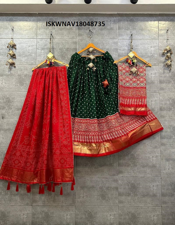 Digital Printed Tussar Silk Lehenga With Blouse And Dupatta-ISKWNAV18048735