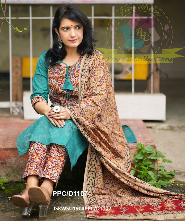 Cotton Kurti with Hand Kalamkari Printed Pant And Dupatta-ISKWSU1904PPC/D1107/1108