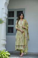 Block Printed Cotton Anarkali Kurti With Pant And Dupatta-ISKWSU22042507