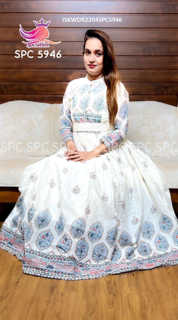 Kalamkari Printed Malmal Cotton Dress-ISKWDR2204SPC5946
