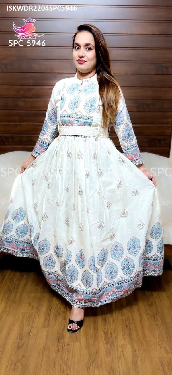 Kalamkari Printed Malmal Cotton Dress-ISKWDR2204SPC5946
