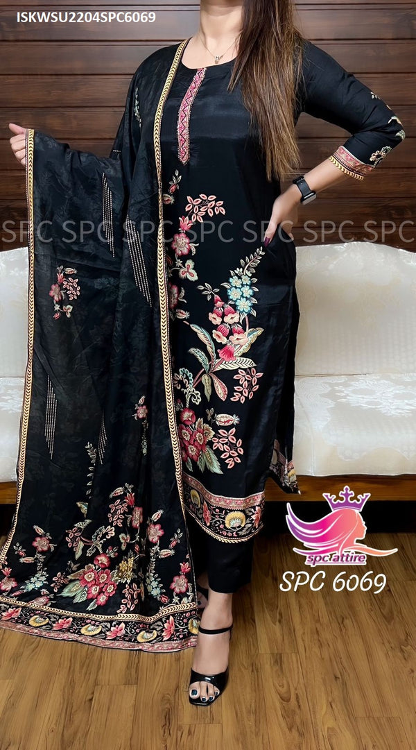 Digital Floral Printed Modal Kurti With Silk Pant And Dupatta-ISKWSU2204SPC6069