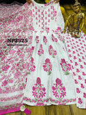 Hand Block Printed Cotton Anarkali Kurti with Pant And Kota Doriya Dupatta-ISKWSU2204NP2525