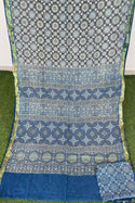 Ajrakh Hand Block Printed Malmal Cotton Saree With Blouse-ISKWSR22047790