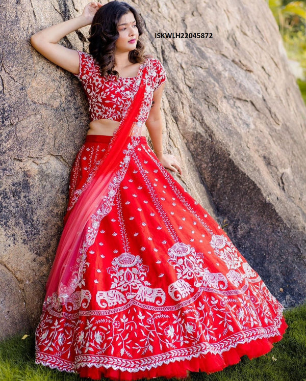 Embroidered Chinon Lehenga With Blouse And Net Dupatta-ISKWLH22045872