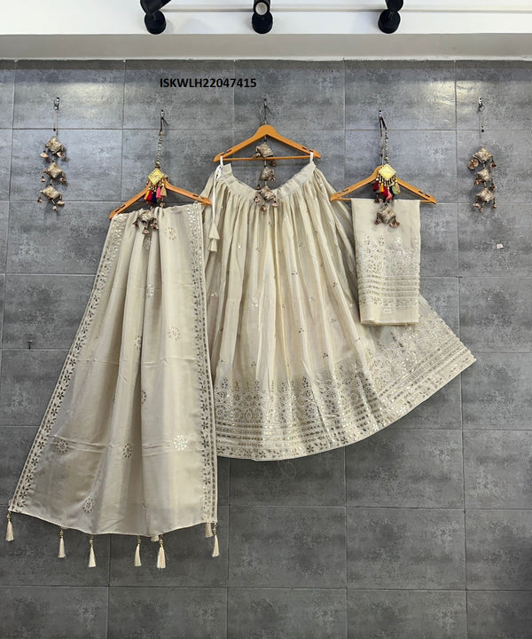 Embroidered Viscose Tissue Silk Lehenga With Blouse And Dupatta-ISKWLH22047415