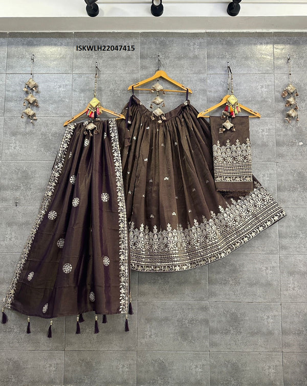 Embroidered Viscose Tissue Silk Lehenga With Blouse And Dupatta-ISKWLH22047415