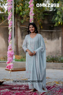 Embroidered Georgette Kurti With Pant And Dupatta-ISKWSU2304OMK2898