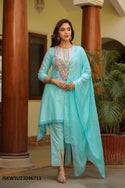 Embroidered Cotton Kurti With Pant And Dupatta-ISKWSU23046711