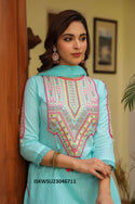 Embroidered Cotton Kurti With Pant And Dupatta-ISKWSU23046711
