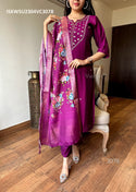 Silk Kurti With Pant And Digital Printed Chanderi Dupatta-ISKWSU2304VC3078