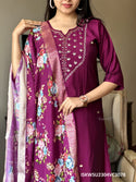 Silk Kurti With Pant And Digital Printed Chanderi Dupatta-ISKWSU2304VC3078