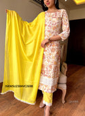Hand Block Printed Handloom Khadi Cotton Kurti With Pant And Organza Dupatta-ISKWSU2304VC2703/VC2698