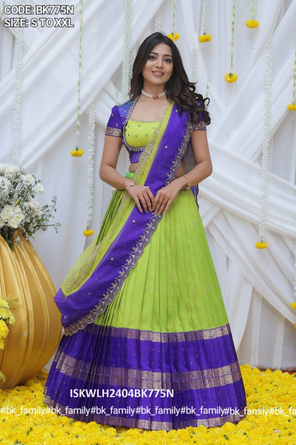 Embroidered Gadwal Silk Lehenga With Blouse And Organza Dupatta-ISKWLH2404BK775N