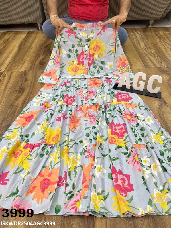 Printed Rayon Tired Pattern Dress-ISKWDR2504AGC3999
