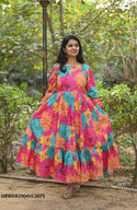 Floral Printed Off Shoulder Cotton Dress-ISKWDR2904VC3074