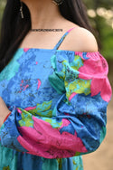 Floral Printed Off Shoulder Cotton Dress-ISKWDR2904VC3074