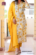Floral Printed Cotton Kurti With Pant And Dupatta-ISKWFC290424Y