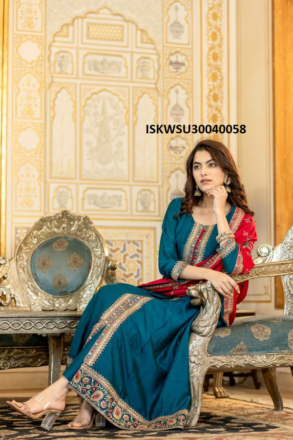 Embroidered Silk Anarkali Kurti With Pant And Dupatta-ISKWSU30040058