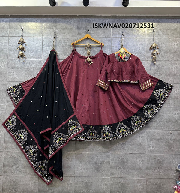Embroidered  Cotton Silk Lehenga With Blouse And Dupatta -ISKWNAV020712531