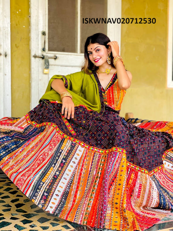 Embroidered Cotton Lehenga With Blouse And Dupatta-ISKWNAV020712530