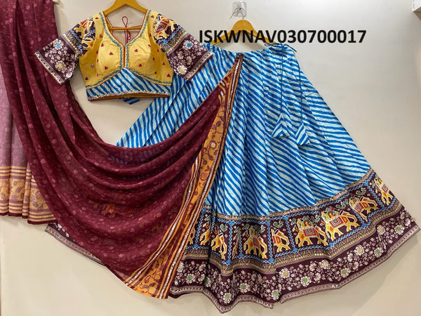 Patola Printed Gaji Poly Modal Silk Lehenga With Gaji Poly Crepe Modal Blouse And Bandhej Printed Georgette Dupatta -ISKWNAV030700017
