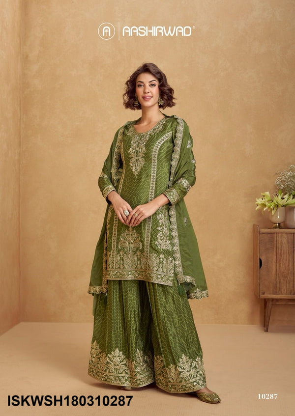 Printed Chinon Silk Kurti With Sharara And Embroidered Dupatta-ISKWSH180310284/85/86/87