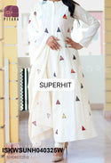 Embroidered Cotton Anarkali Kurti With Pant And Cutwork Dupatta-ISKWSUNH040325W