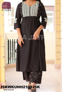 Embroidered Cotton Flared Kurti With Palazzo-ISKWKUNH210325K