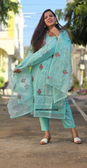 Embroidered Kota Doriya Kurti With Cotton Pant And Doriya Dupatta-ISKWSU2503VC3358