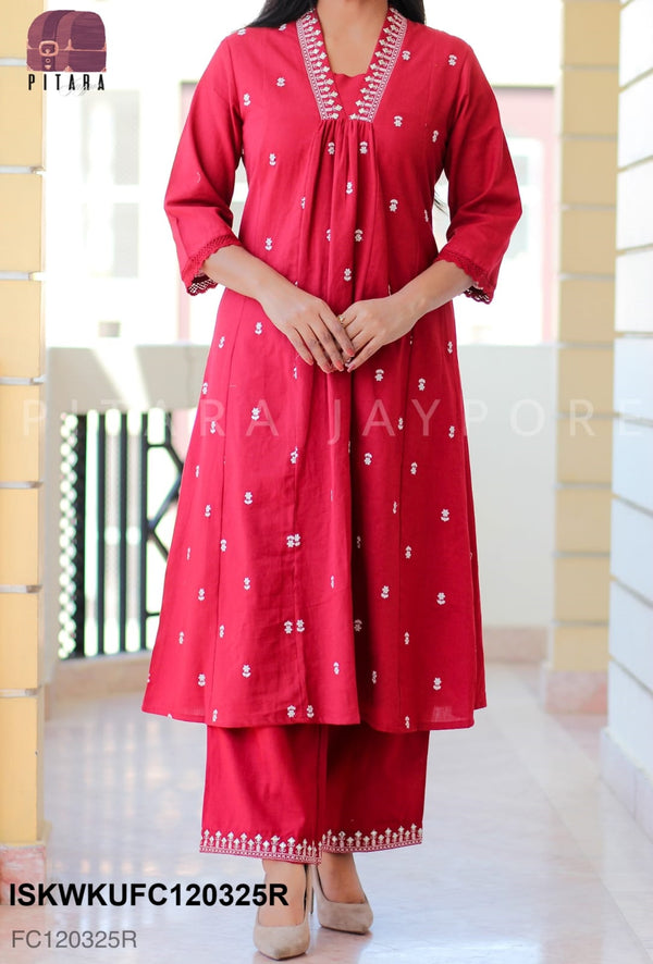 Embroidered Linen Cotton Kurti With Pant-ISKWKUFC120325R