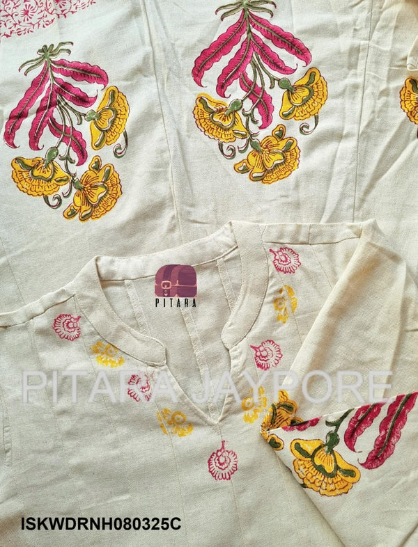 Block Printed Cotton Dress-ISKWDRNH080325C