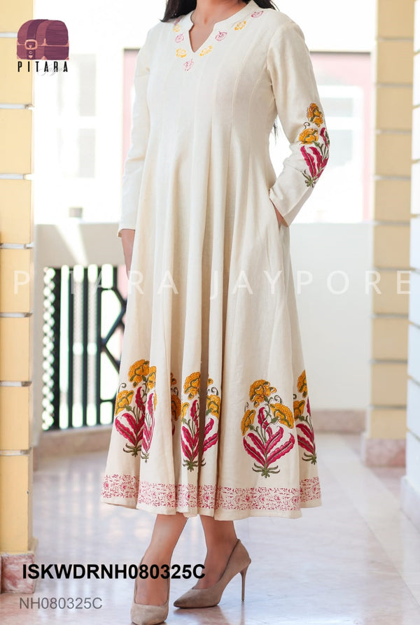Block Printed Cotton Dress-ISKWDRNH080325C