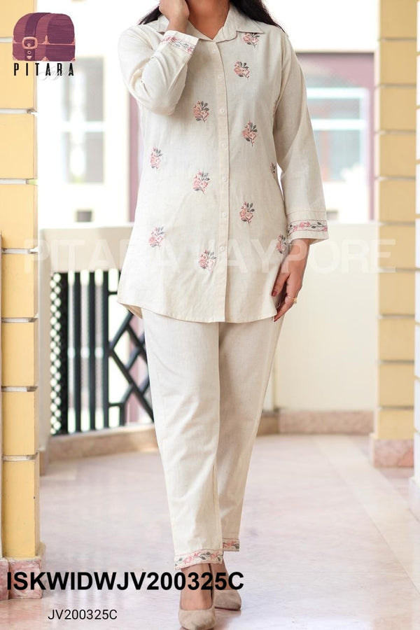 Embroidered Linen Cotton Co-Ord Set-ISKWIDWJV200325C