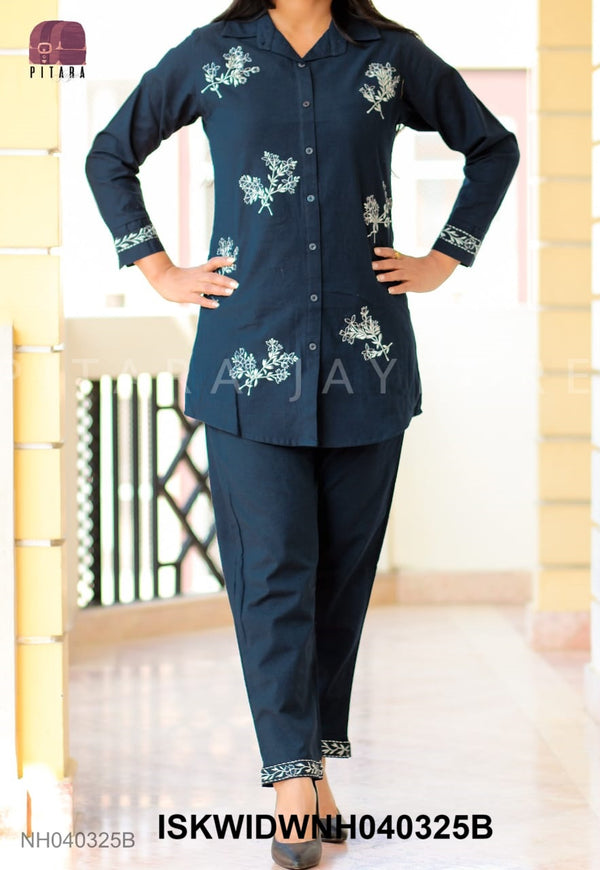 Embroidered Linen Cotton Co-Ord Set-ISKWIDWNH040325B